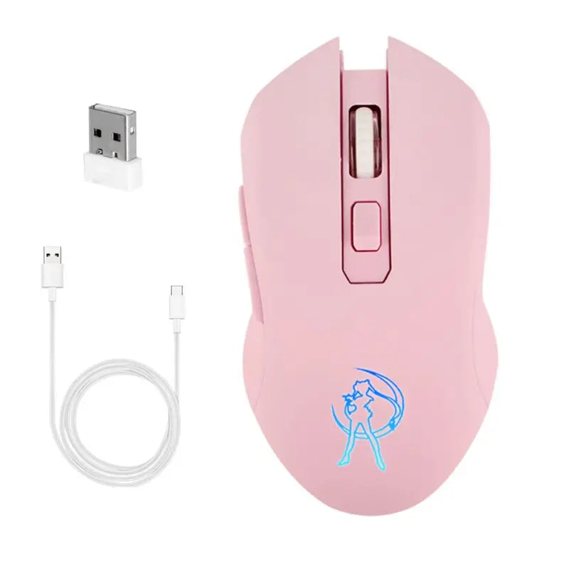 Pink Silent LED Optical Game Mice 1600DPI 2.4G USB Wireless Mouse for