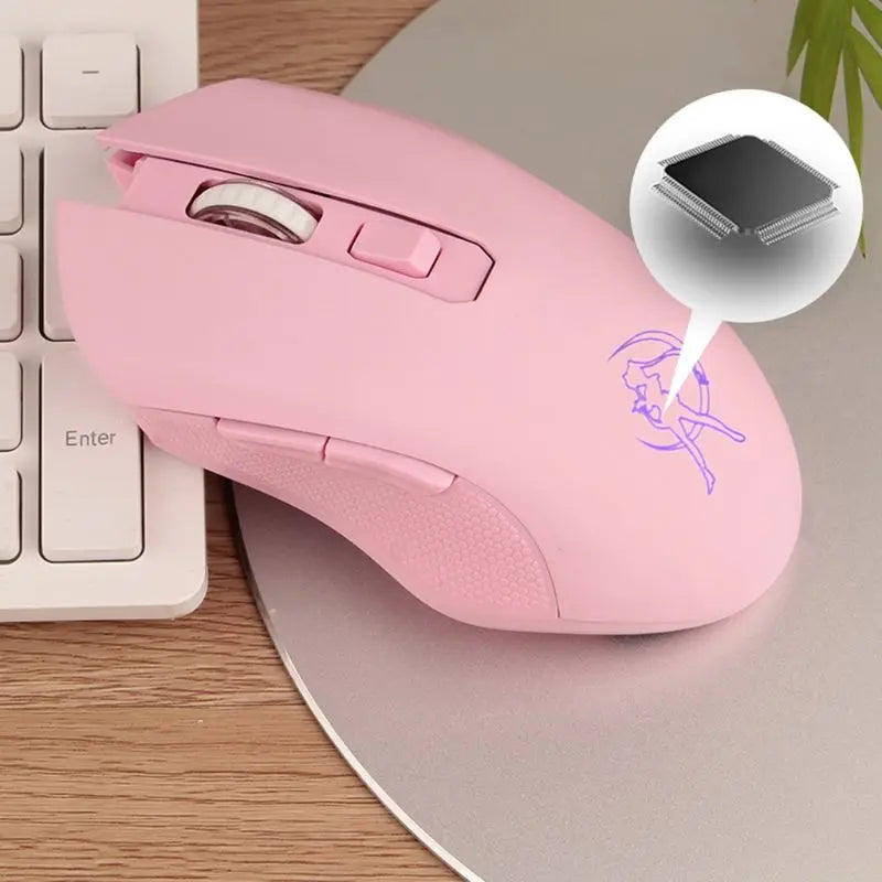 Pink Silent LED Optical Game Mice 1600DPI 2.4G USB Wireless Mouse for