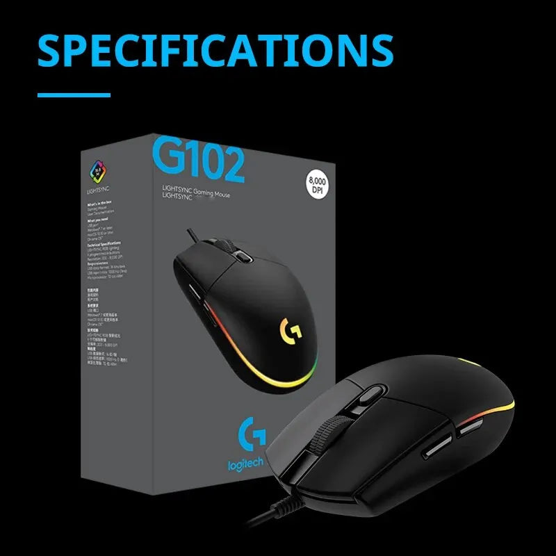 Logitech G102 Mouse Original Ergonomic Mouse Optical 8000DPI 16.8M