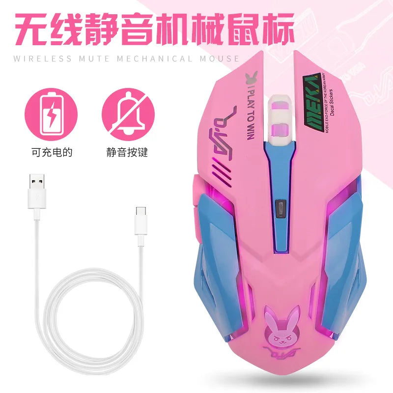 2.4G Silent Wireless Charging Mouse Pink Glow Anime 7-Key Computer