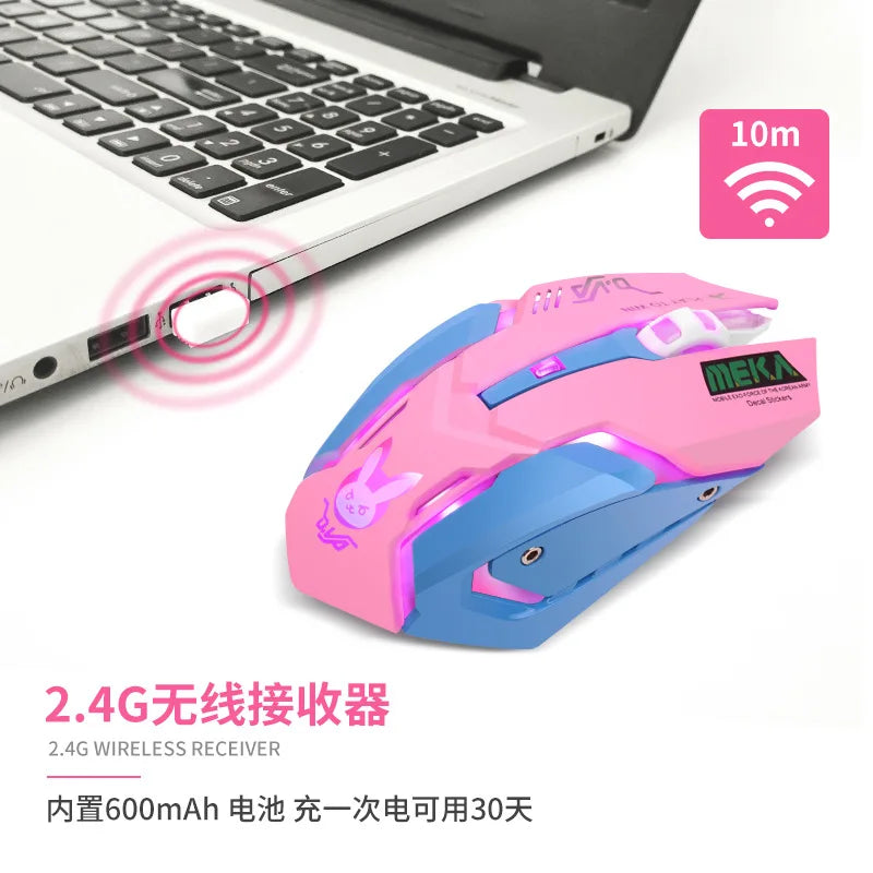 2.4G Silent Wireless Charging Mouse Pink Glow Anime 7-Key Computer