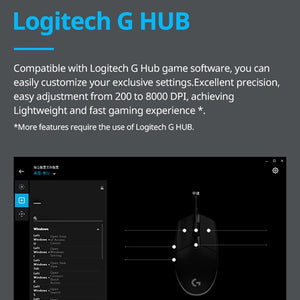 Logitech G102 Mouse Original Ergonomic Mouse Optical 8000DPI 16.8M