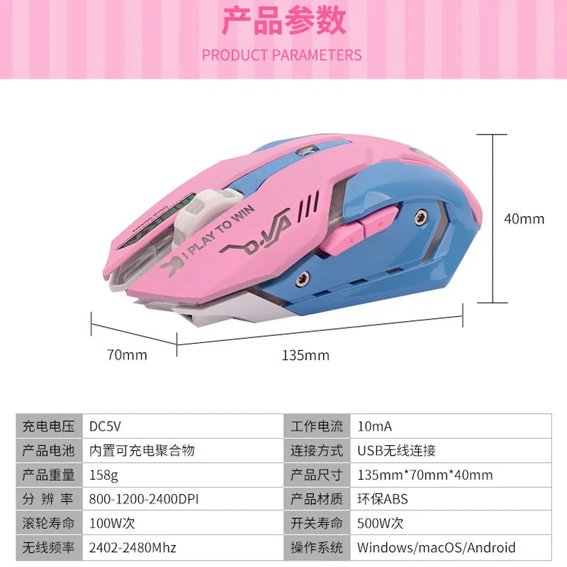 2.4G Silent Wireless Charging Mouse Pink Glow Anime 7-Key Computer