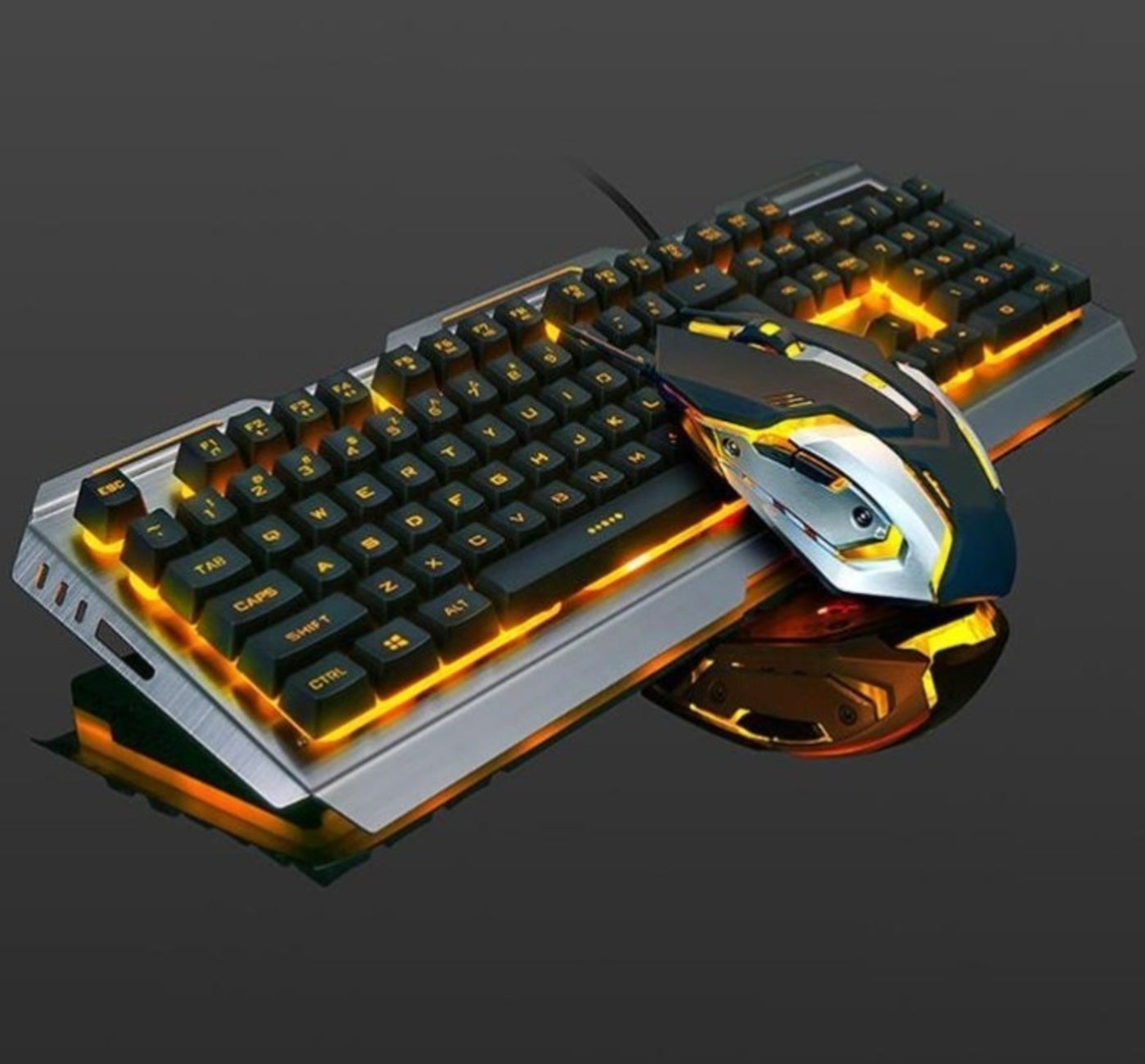 Tungsten Gold Metal Frame Gaming Keyboard and Mouse Set