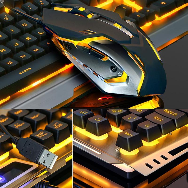 Tungsten Gold Metal Frame Gaming Keyboard and Mouse Set