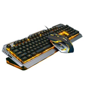 Tungsten Gold Metal Frame Gaming Keyboard and Mouse Set