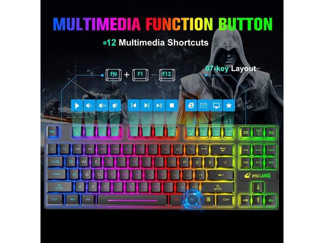 Wireless Gaming Keyboard and Mouse Combo - 87 Key Rainbow LED Backlight  Anti-ghosting